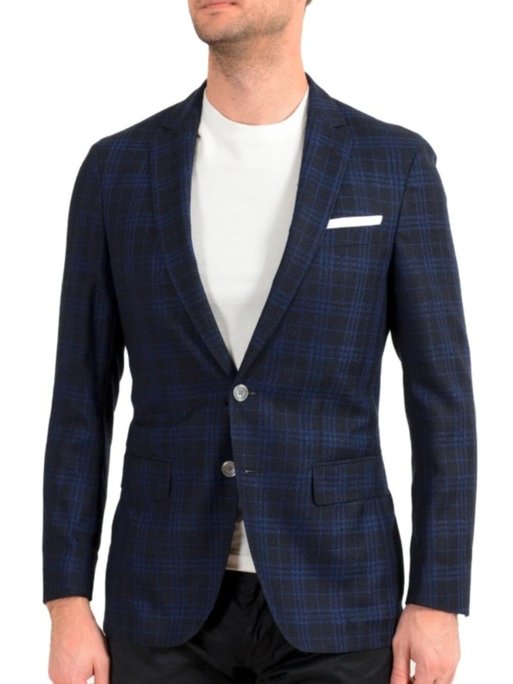 Hugo Boss Men's "Hartlay" Slim Fit Blue Plaid 100% Wool Blazer US 36R IT 46R